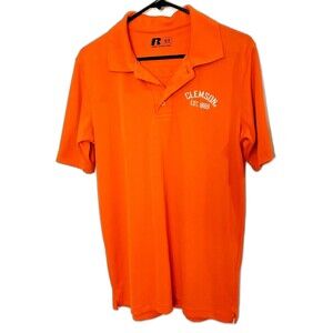 Clemson University Polo Shirt Men's Medium 3-Button Russell Short Sleeve
